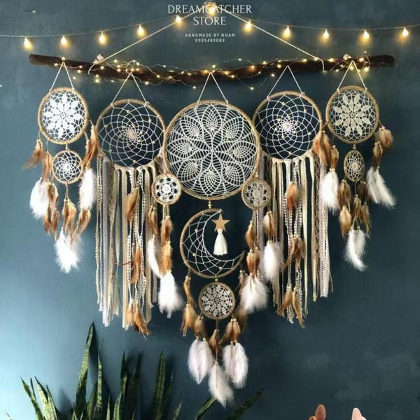 Capteur De Reves En Plumes, Grand Attrape Rêve Avec 2 Cercles Pour Chambre Maison Decoration Tenture Murale Mobile Decoratif Filles Enfants Cadeaublanc 74626761
